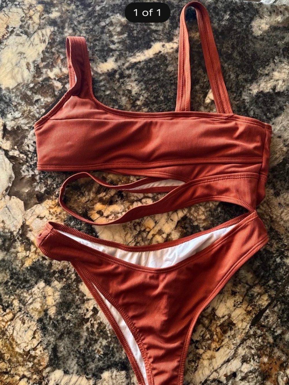 SHEIN Rust Ribbed Asymmetric One-Piece Swim
